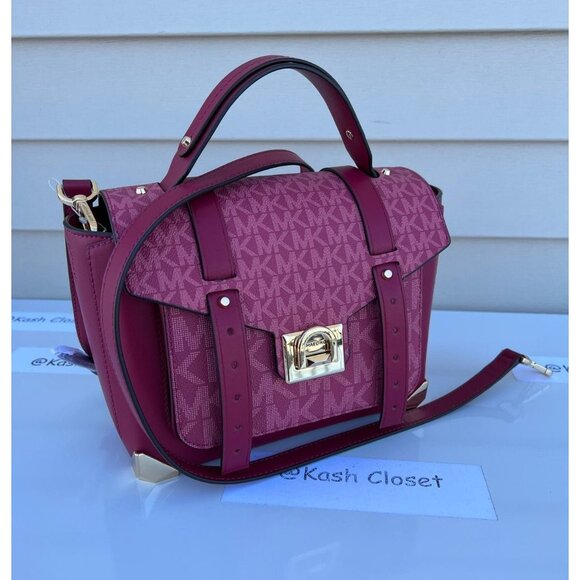 Michael Kors satchel manhattan medium leather berry - Picture 2 of 11